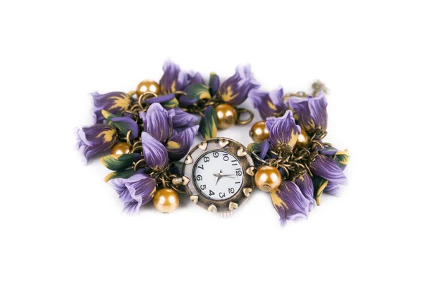 Pulsera brillante con flor y reloj . — Foto de Stock