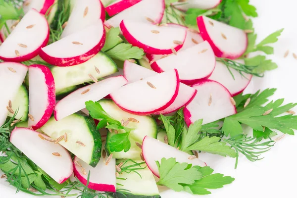 Radish salad with cucumber. — Stock Photo, Image