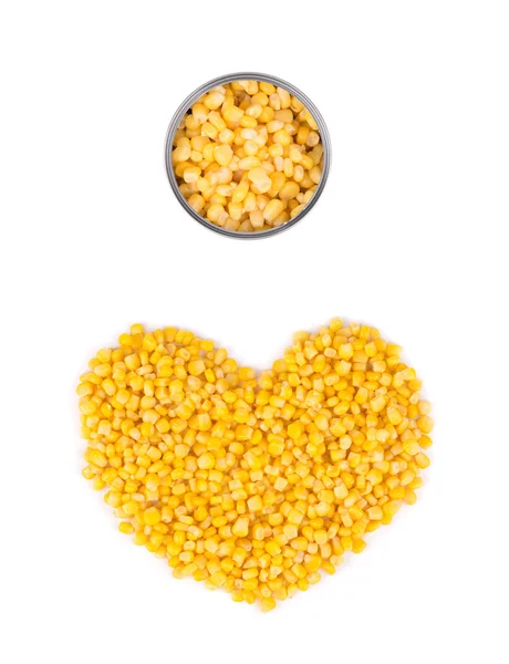 Heart shape of canned corn. — Stock Photo, Image