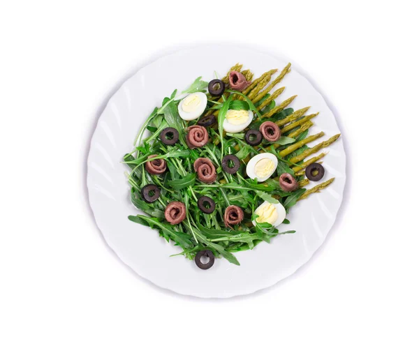 Salad with anchovies and asparagus. — Stock Photo, Image