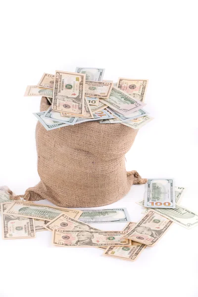 Full sack with dollar bills. — Stock Photo, Image