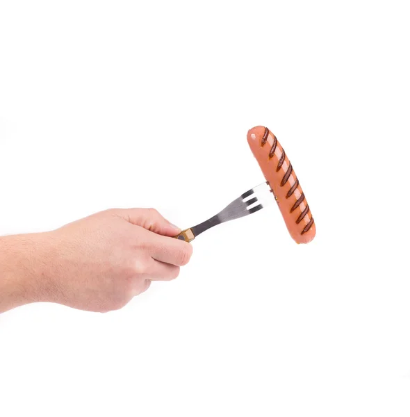 Saucisse grillée sur une fourchette . — Photo