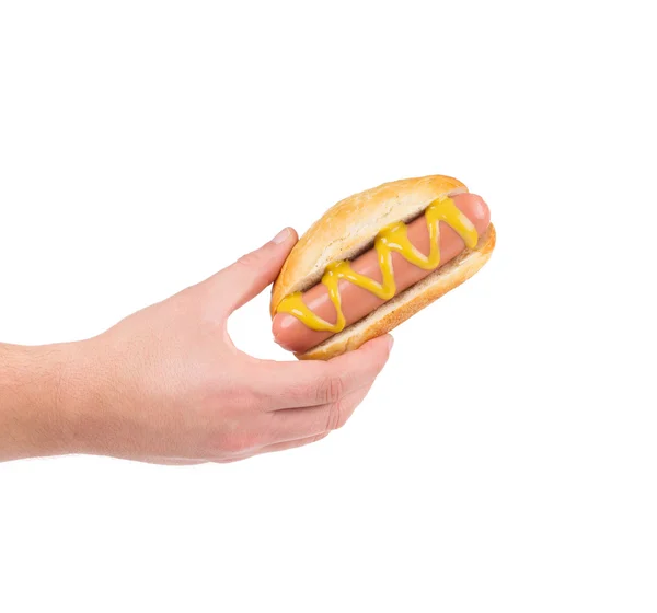 Hand holding hotdog. — Stockfoto