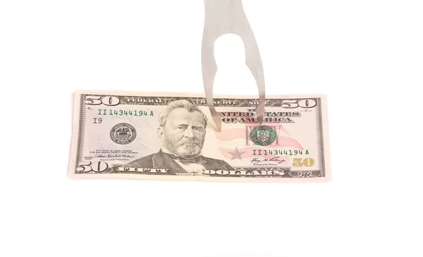 Fork and fifty dollar bill. — Stock Photo, Image