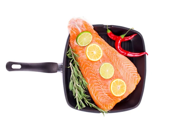 Fresh salmon on a pan. — Stock Photo, Image