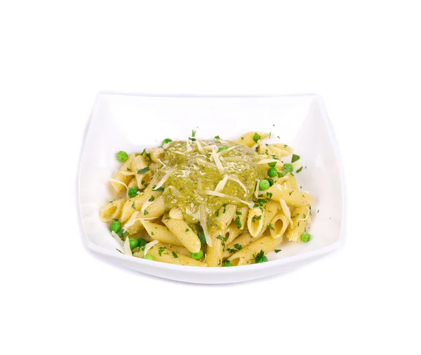 Pasta with pesto and parmesan. — Stock Photo, Image