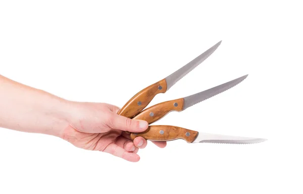 Hand hält Küchenmesser in der Hand. — Stockfoto