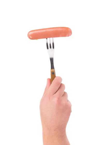 Sausage on fork. — Stock Photo, Image