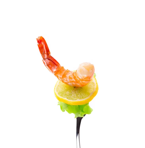 Shrimp on fork. — Stock Photo, Image