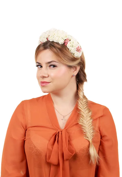 Girl with thick braid. — Stock Photo, Image