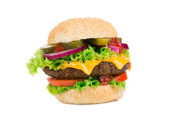 Velký hamburger na bílém pozadí — Stock fotografie
