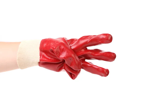 Γάντια χέρι δείχνει τρία δάχτυλα. — Φωτογραφία Αρχείου