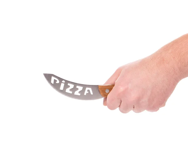 Hand hält Pizzamesser. — Stockfoto