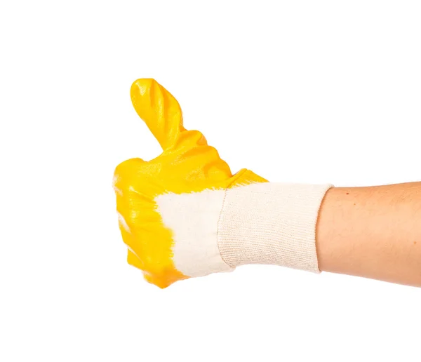 Hand with yellow fabric glove — Stock Photo, Image