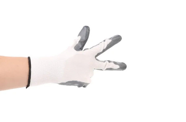 Hand in de handschoen met drie. — Stockfoto