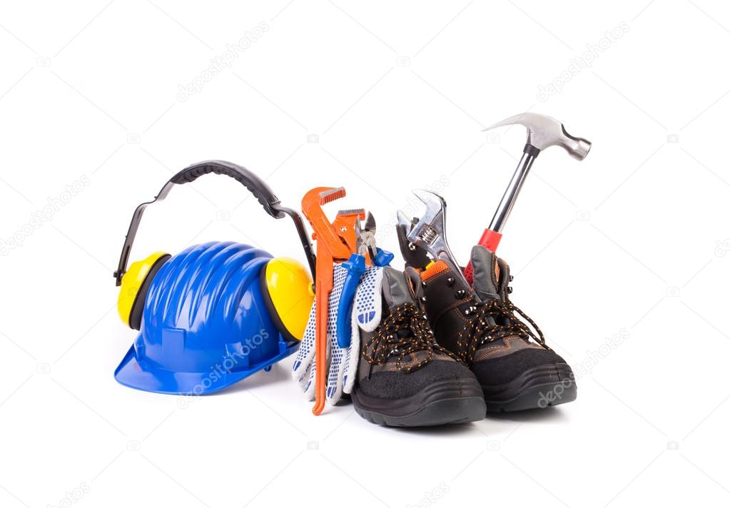 Working tools in boots.