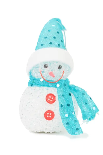 Smiling Toy Snowman Wearing Scarf Hat Isolated White Background Close — Stock Photo, Image