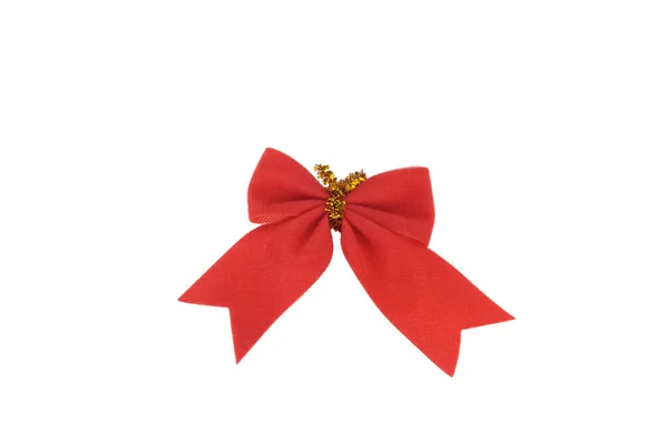 Bright Red Bow Gold Ring Isolated White Background Close — Stock Photo, Image