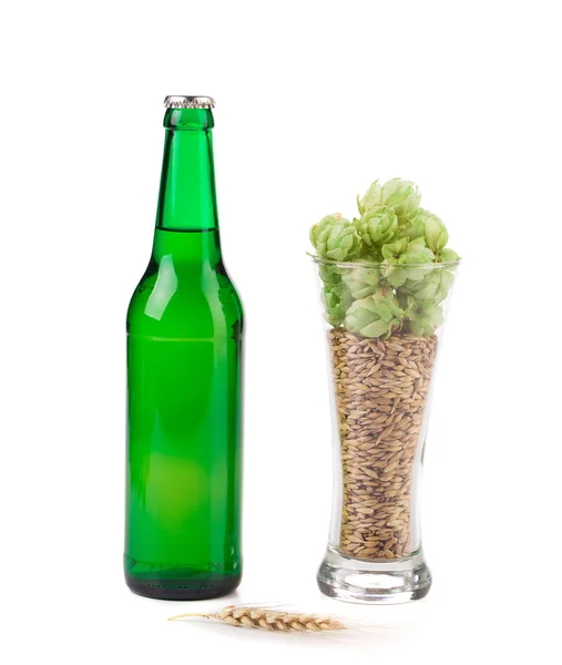 Bottiglia e bicchiere di birra — Foto Stock