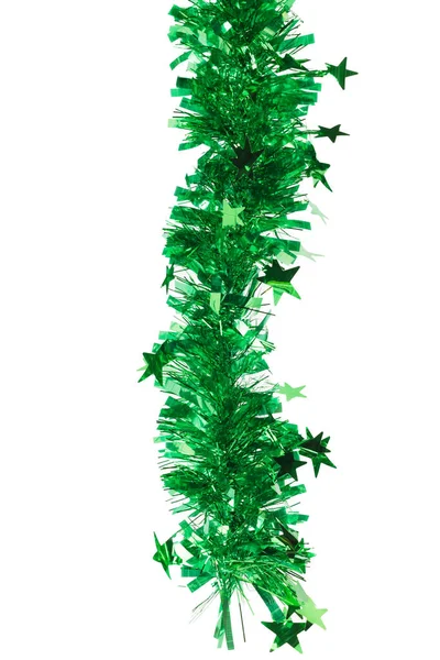 Tinsel Navidad Verde Con Estrellas Aislado Sobre Fondo Blanco Primer — Foto de Stock