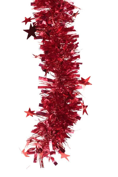 Красная Рождественская Мишура Звездами Изолированный Белом Фоне Крупный План — стоковое фото