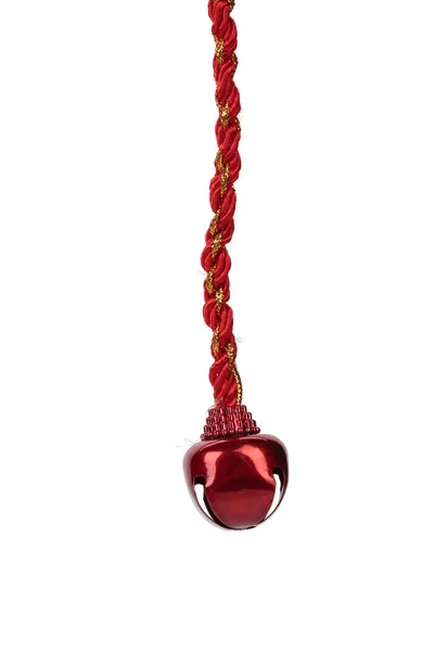 Red Bell Christmas Twisted Rope Isolated White Background Close — Stock Photo, Image