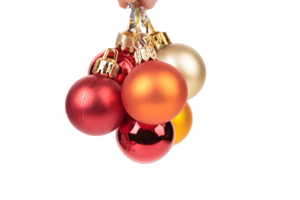 Een Stel Kerstballen Linten Geïsoleerd Witte Achtergrond Close — Stockfoto