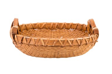 A basket of willow branches and shavings. Isolated oover white background. Close-up.