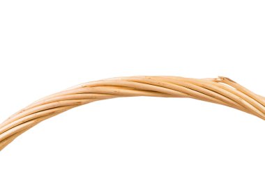 Wicker handle made of willow branches. Isolated over white background. Close-up.