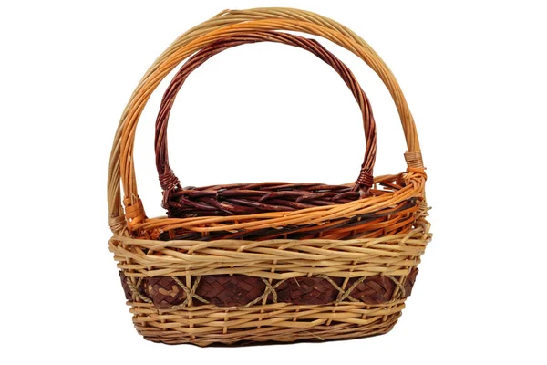 Wicker Basket Made Willow Branches Isolated White Background Close — Foto de Stock