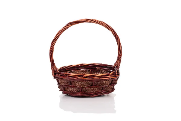 Wicker Basket Made Willow Branches Isolated White Background Close — 图库照片