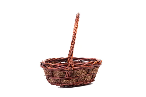 Wicker Basket Made Willow Branches Isolated White Background Close — Zdjęcie stockowe