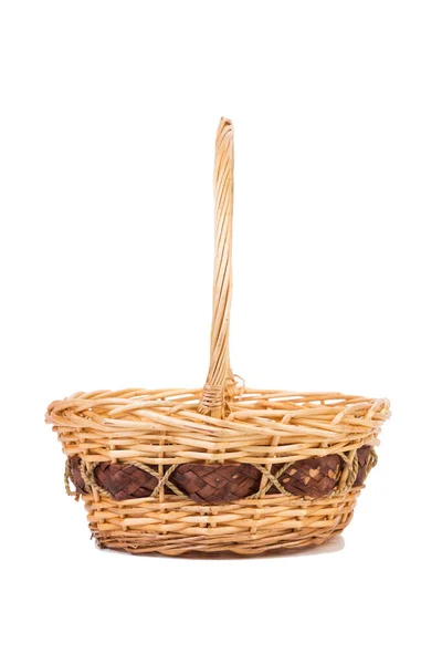 Wicker Basket Made Willow Branches Isolated White Background Close — 图库照片