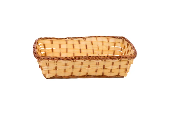 Restangular Wicker Basket Made Shavings Isolated White Background Close — Stock Fotó