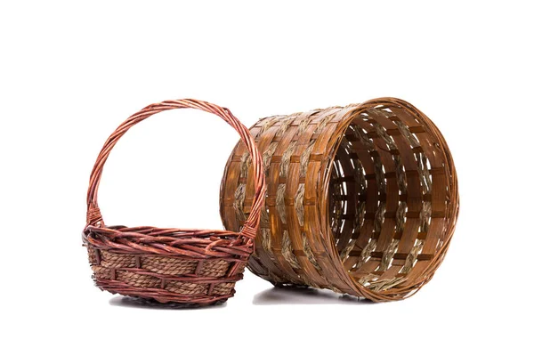 Basket Willow Branches Shavings Isolated Oover White Background Close — Stok fotoğraf