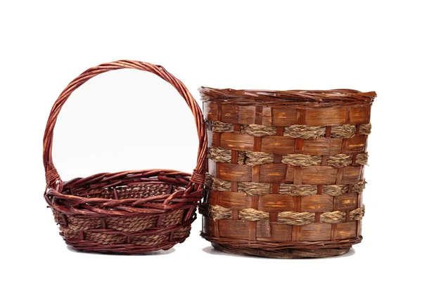 Basket Willow Branches Shavings Isolated Oover White Background Close — ストック写真