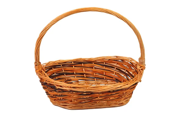Wicker Basket Made Willow Branches Isolated White Background Close — Stok fotoğraf