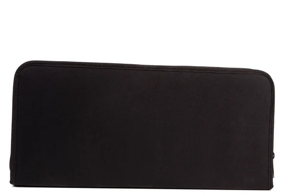 Zwarte Koffer Gemaakt Van Grof Zwart Weefsel Geïsoleerd Witte Achtergrond — Stockfoto