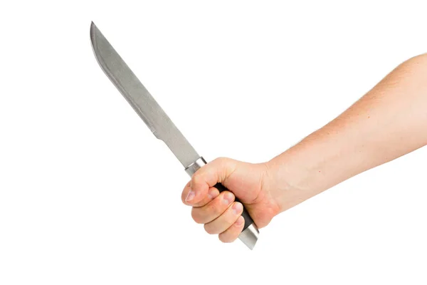 Mano Umana Con Coltello Cucina Isolato Sfondo Bianco Primo Piano — Foto Stock