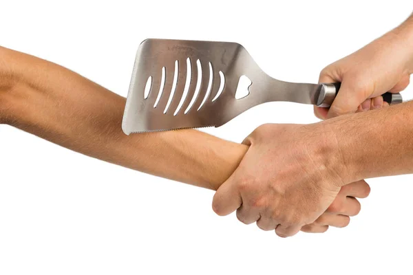 Spatule Métallique Cuisine Comme Outil Violence Isolé Sur Fond Blanc — Photo