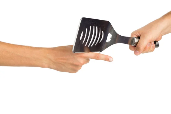 Spatule Métallique Cuisine Comme Outil Violence Isolé Sur Fond Blanc — Photo