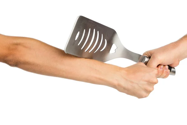 Кухонная Металлическая Лопатка Инструмент Насилия Изолированный Белом Фоне Крупный План — стоковое фото