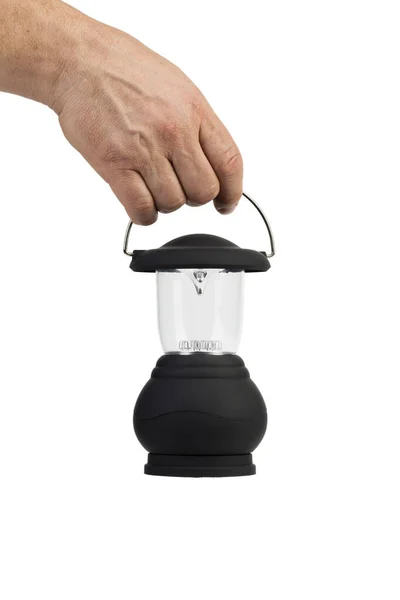 Retro Black Led Lantern Camping Isolated White Background Rechargeable Lighting — Stock Photo, Image