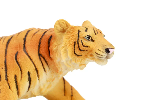 Tigerfigur Plast Isolerad Över Vit Bakgrund Närbild — Stockfoto