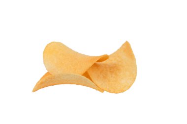 Üç tane Goldish Lezzetli Patates cipsi. Beyaz arka planda izole edilmiş. Yakın plan..