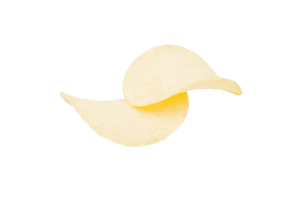 Two Goldish Deliciouse Potato Chips Isolated White Background Close — ストック写真