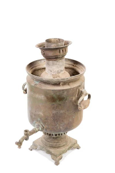 Old Dirty Russian Samovar Cobweb Isolete White Background Close — Foto Stock