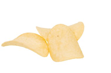 Üç tane Goldish Lezzetli Patates cipsi. Beyaz arka planda izole edilmiş. Yakın plan..