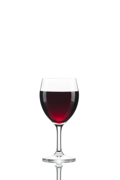 Glass Red Wine Its Reflection Isolated White Background Close — Stock Photo, Image