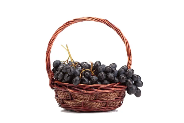 Bunch Grapes Basket Made Willow Twigs Isolated White Background Close — Stockfoto